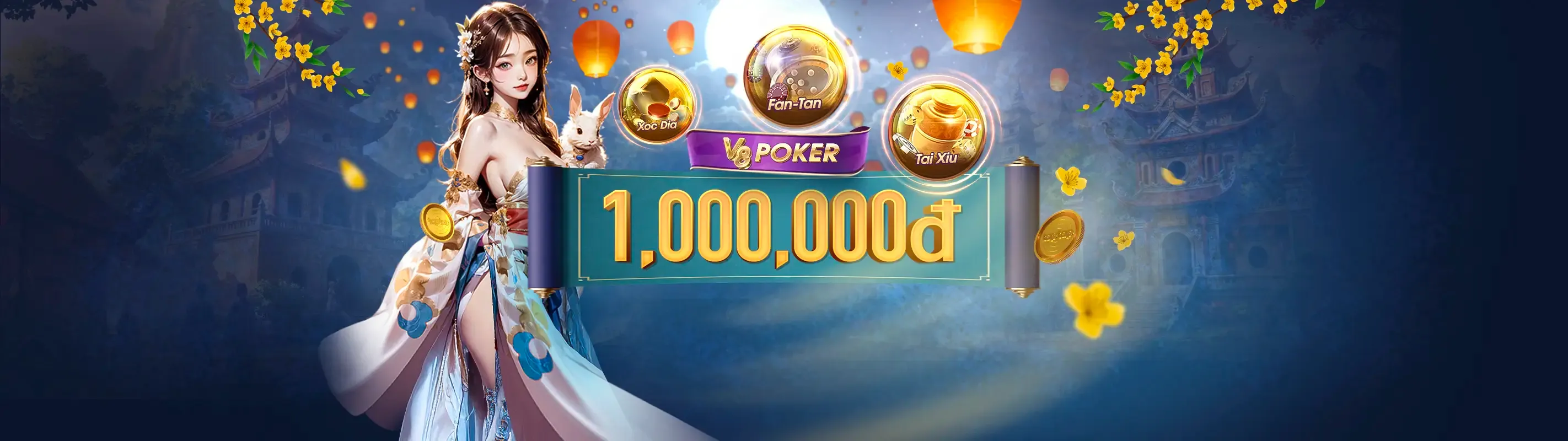 Hình ảnh chính game nổ hũ JB77 với biểu tượng may mắn và màu xanh vàng